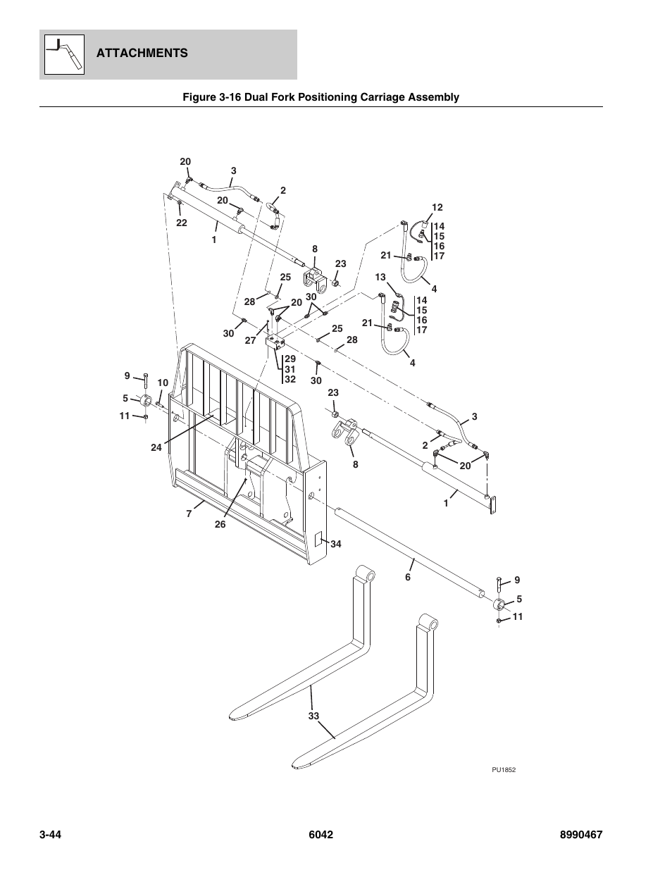 Dual fork positioning carriage assembly -44 | SkyTrak 6042 Parts Manual User Manual | Page 82 / 466