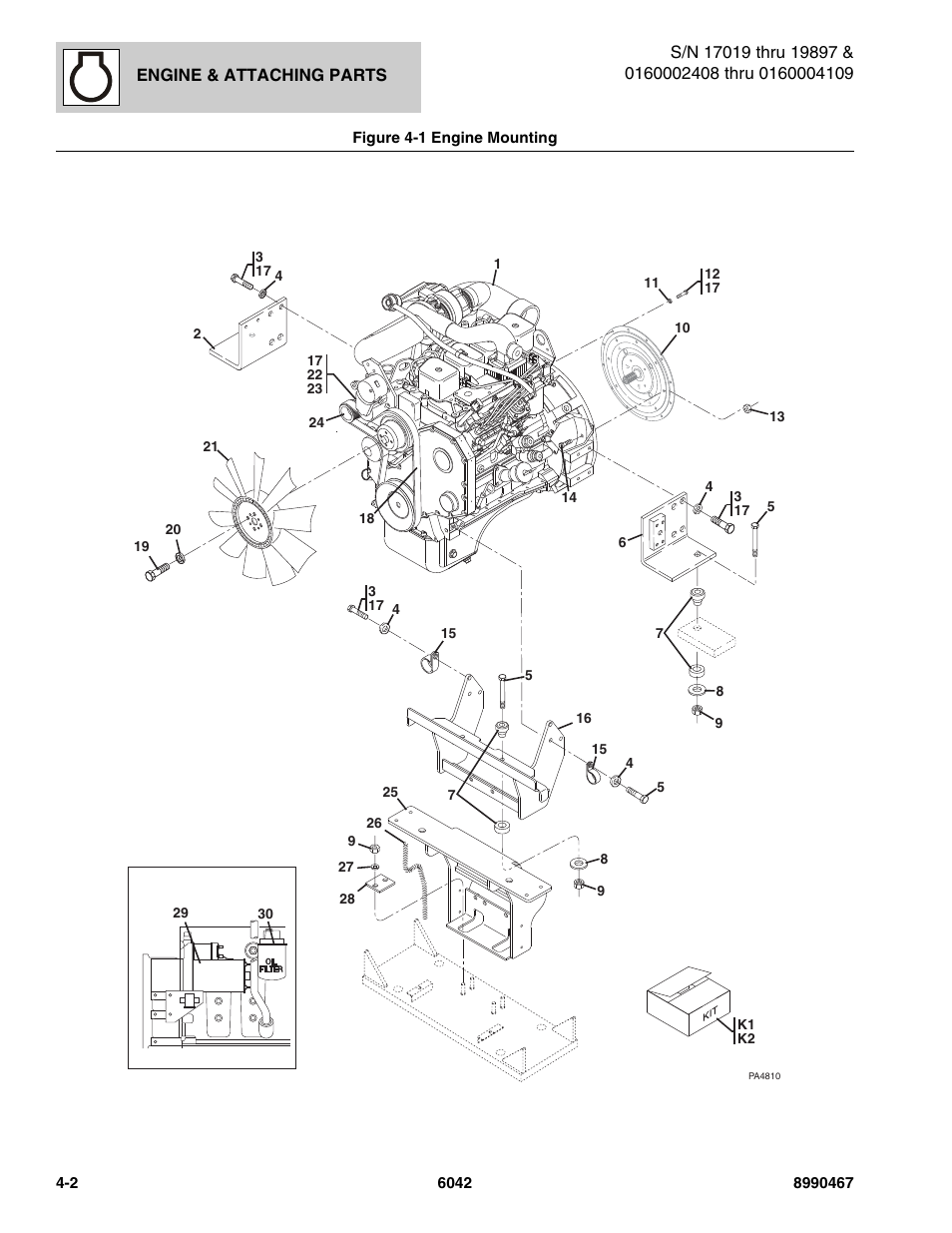 Figure 4-1 engine mounting, Engine mounting -2 | SkyTrak 6042 Parts Manual User Manual | Page 92 / 466