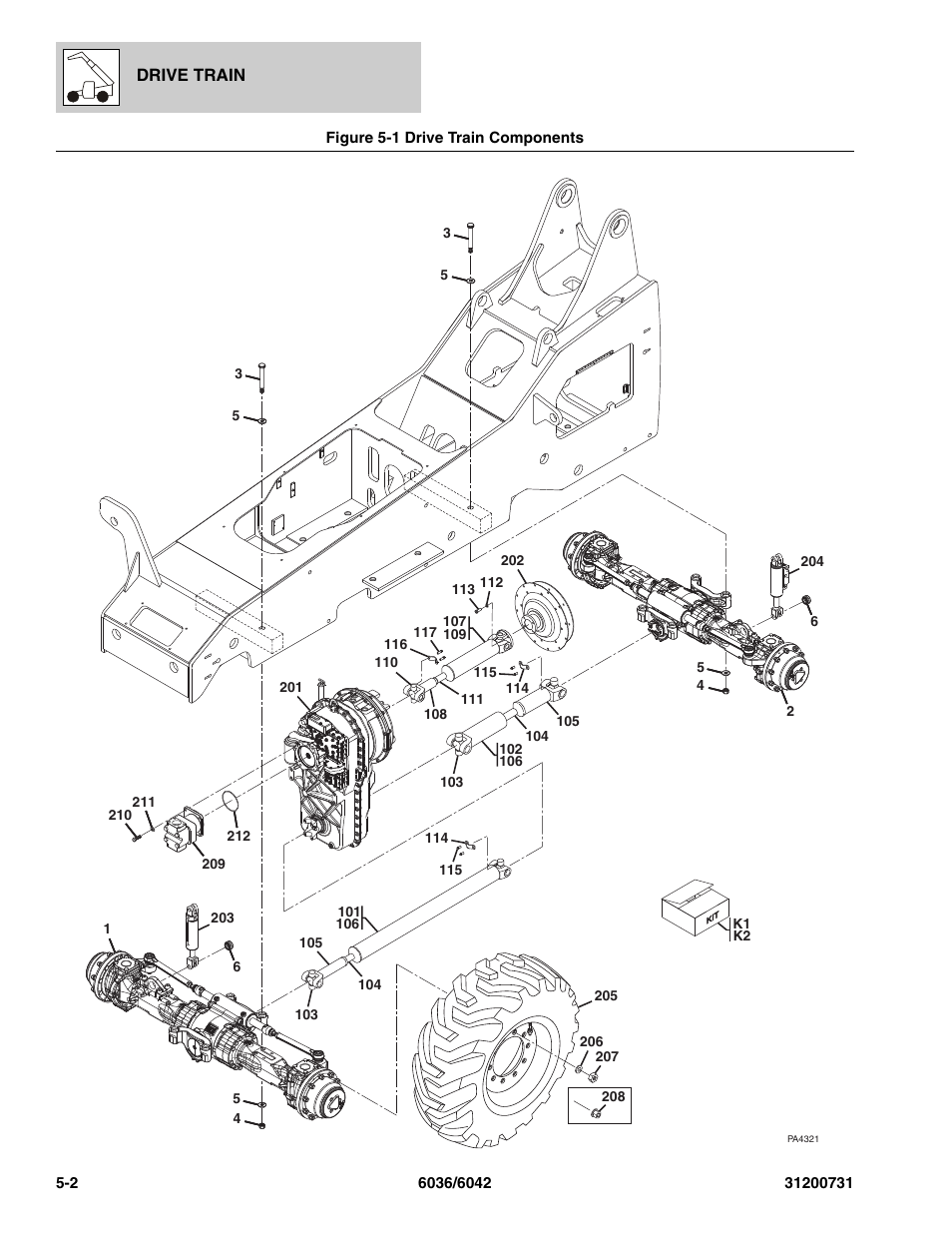 Figure 5-1 drive train components, Drive train components -2 | SkyTrak 6036 Parts Manual User Manual | Page 112 / 364