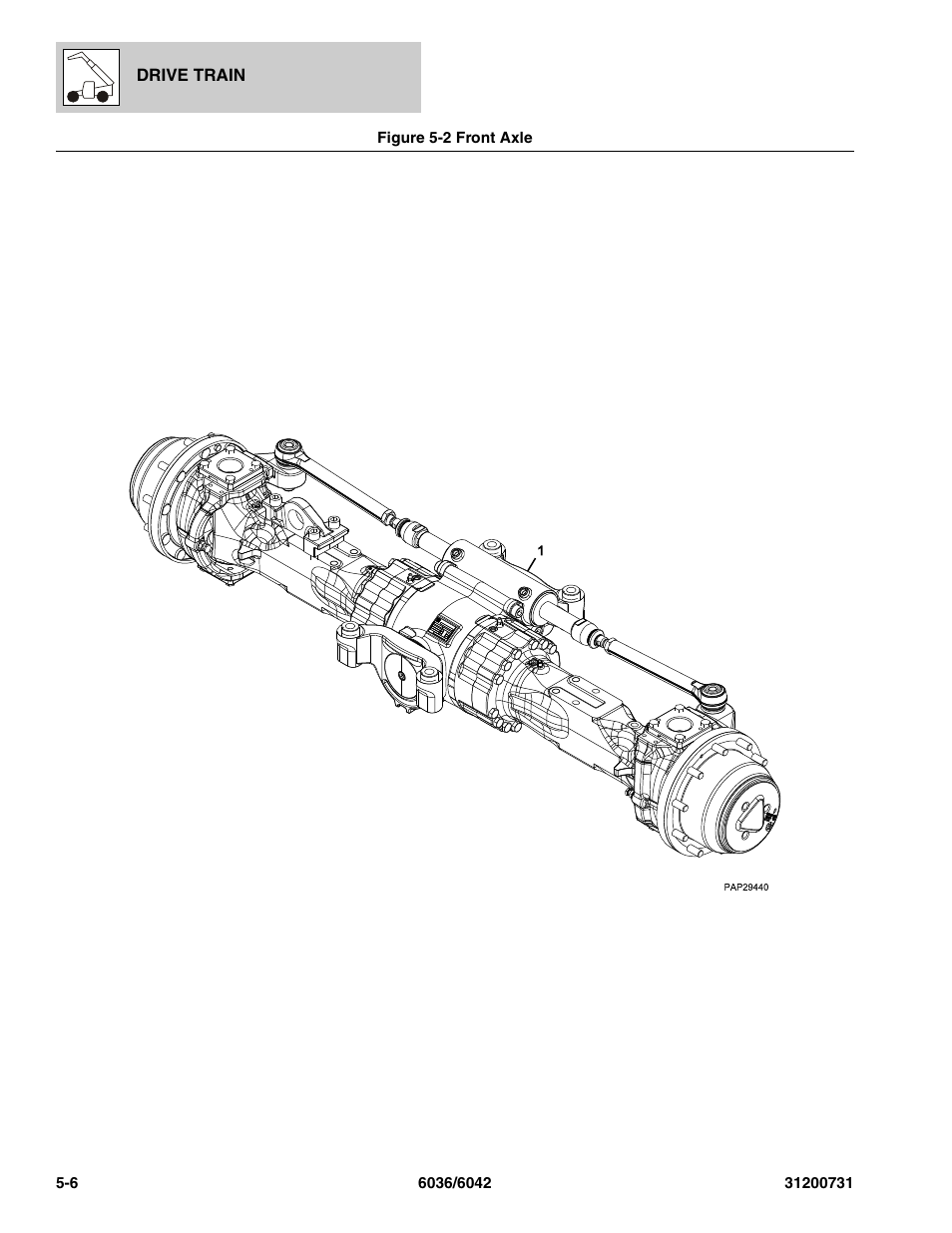 Figure 5-2 front axle, Front axle -6, E, (see figure 5-2 for details) | SkyTrak 6036 Parts Manual User Manual | Page 116 / 364