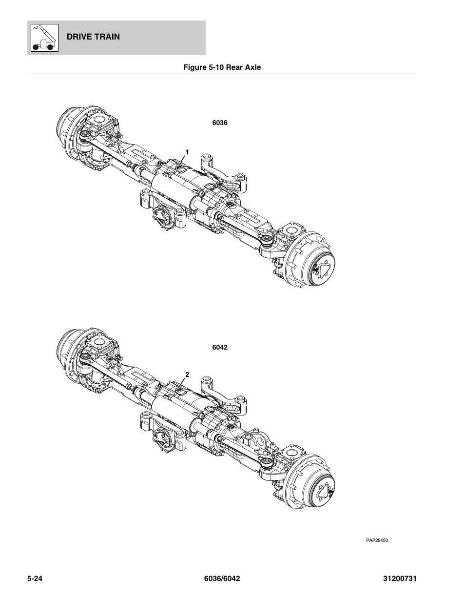 Figure 5-10 rear axle, Rear axle -24, Rear axle, (see figure 5-10 for details) | SkyTrak 6036 Parts Manual User Manual | Page 134 / 364