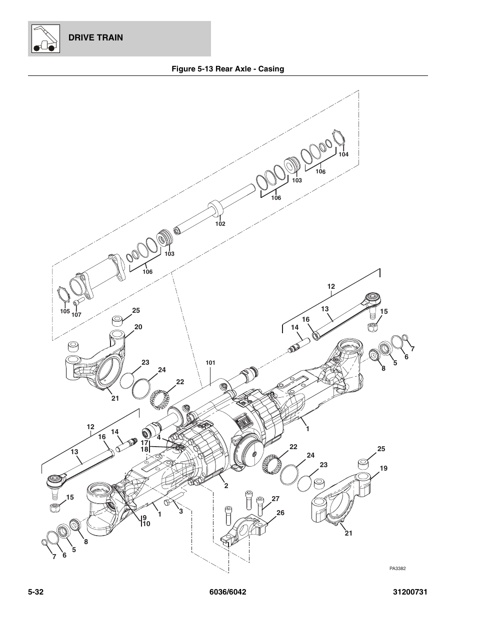 Figure 5-13 rear axle - casing, Rear axle - casing -32, Axle casing, (see figure 5-13 for details) | SkyTrak 6036 Parts Manual User Manual | Page 142 / 364