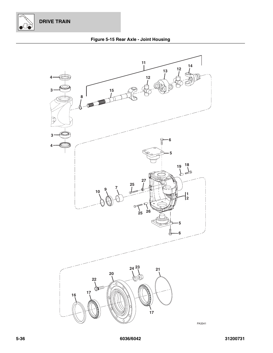 Figure 5-15 rear axle - joint housing, Rear axle - joint housing -36, Oint housing, (see figure 5-15 for details) | SkyTrak 6036 Parts Manual User Manual | Page 146 / 364