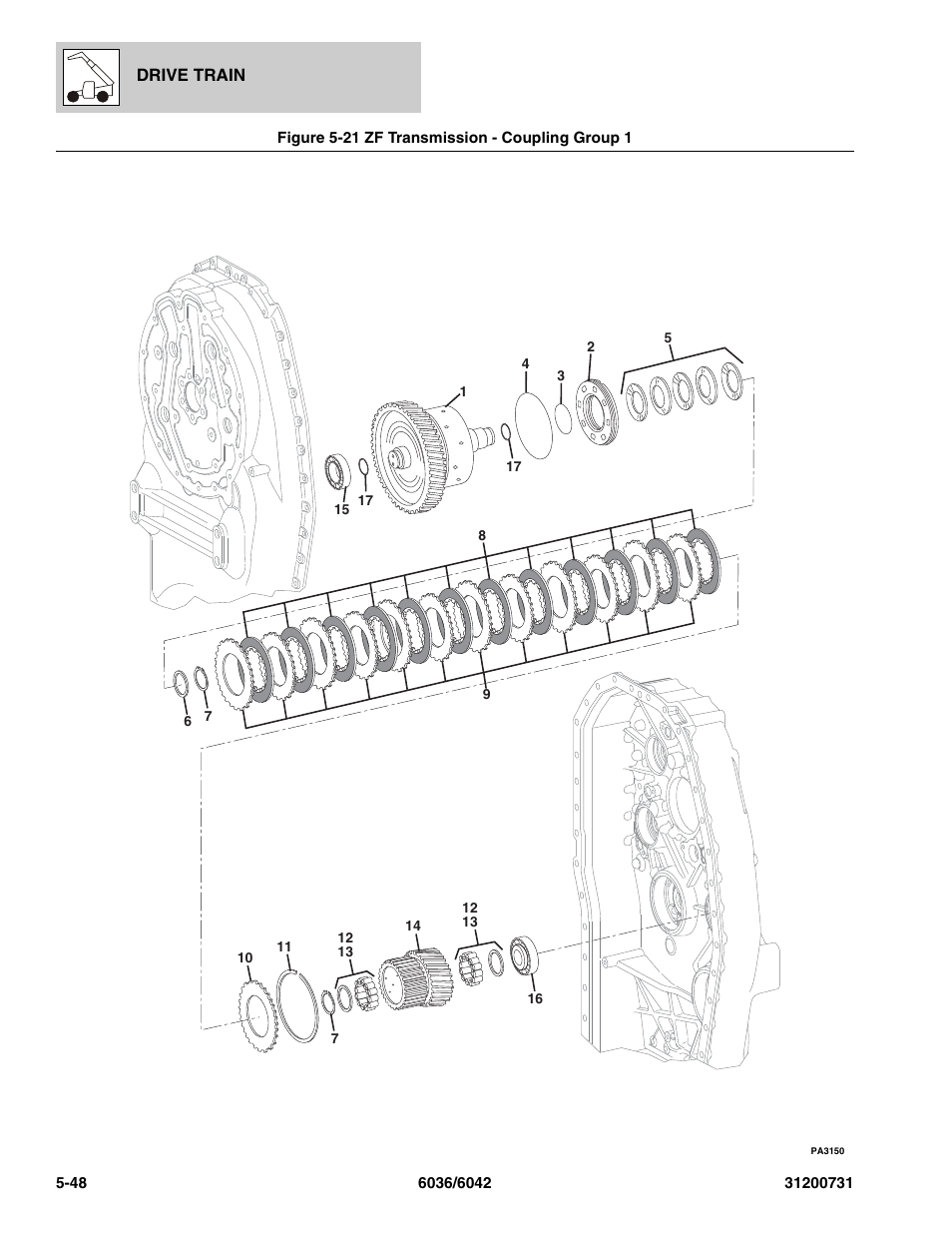 Figure 5-21 zf transmission - coupling group 1, Zf transmission - coupling group 1 -48, Oup 1, (see figure 5-21 for details) | SkyTrak 6036 Parts Manual User Manual | Page 158 / 364