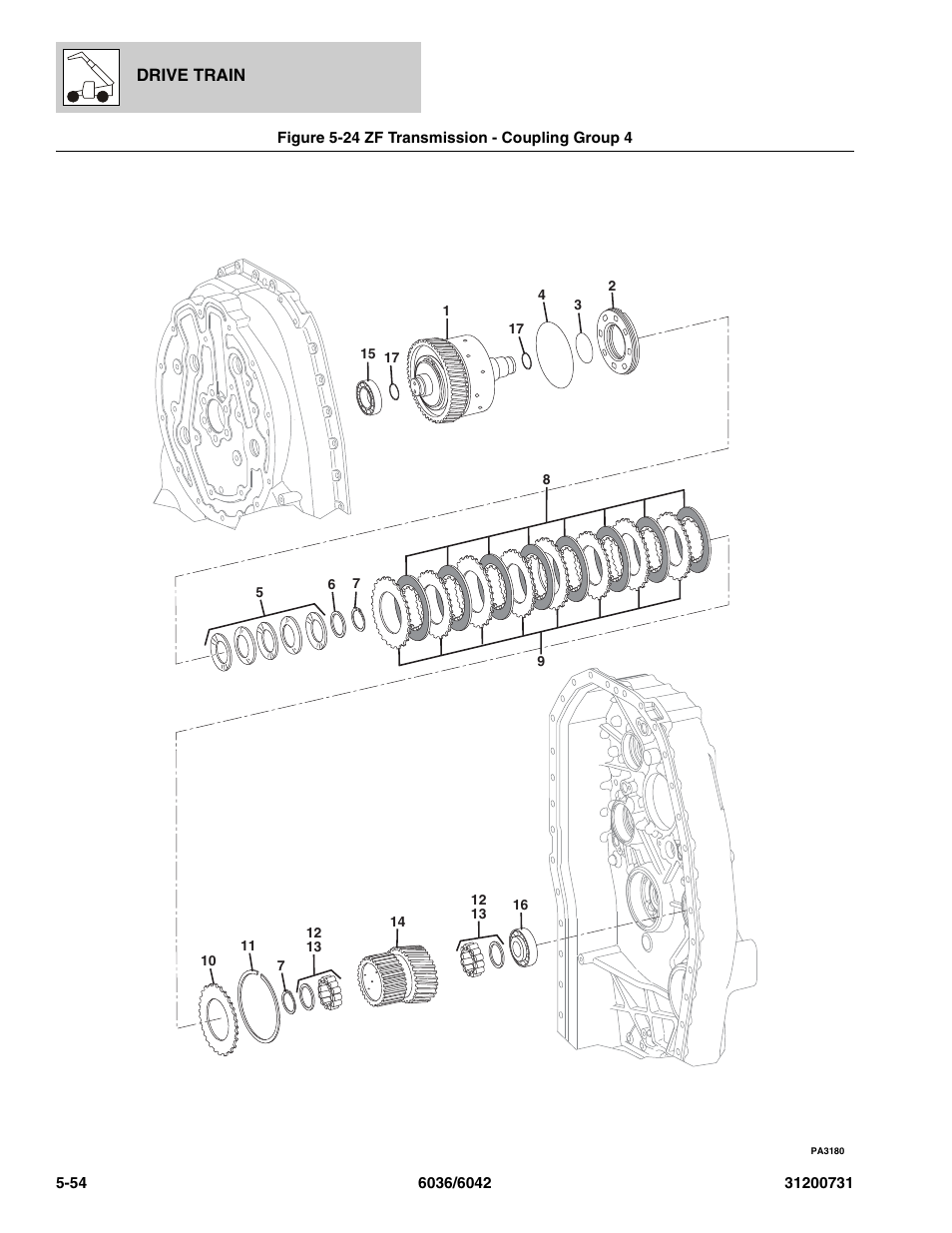 Figure 5-24 zf transmission - coupling group 4, Zf transmission - coupling group 4 -54, Oup 4, (see figure 5-24 for details) | SkyTrak 6036 Parts Manual User Manual | Page 164 / 364