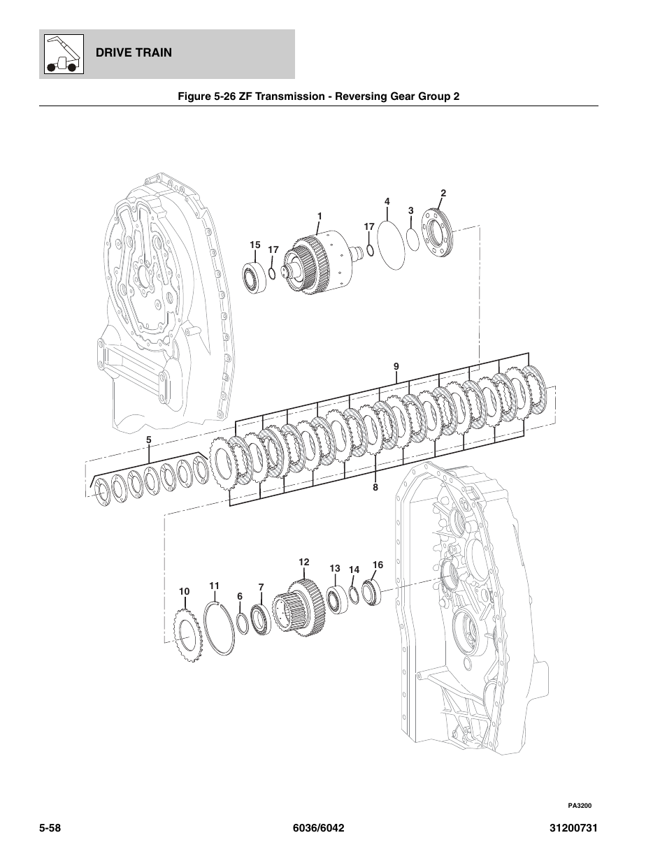 Zf transmission - reversing gear group 2 -58, Oup 2, (see figure 5-26 for details) | SkyTrak 6036 Parts Manual User Manual | Page 168 / 364