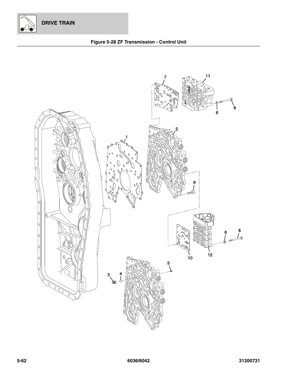 Figure 5-28 zf transmission - control unit, Zf transmission - control unit -62, Ol unit, (see figure 5-28 for details) | SkyTrak 6036 Parts Manual User Manual | Page 172 / 364