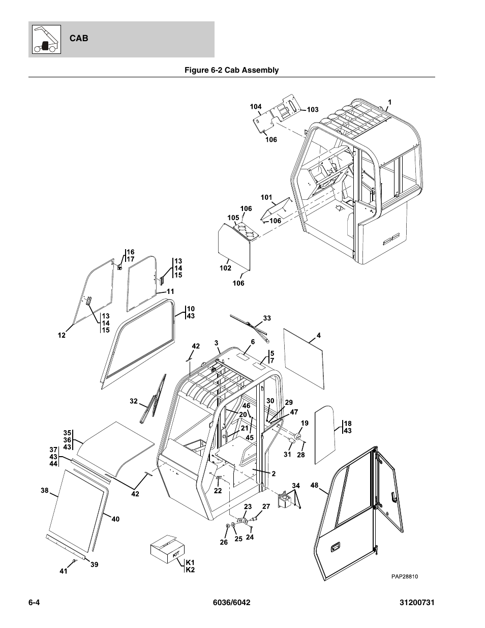 Figure 6-2 cab assembly, Cab assembly -4, Ssy, (see figure 6-2 for details) | SkyTrak 6036 Parts Manual User Manual | Page 192 / 364