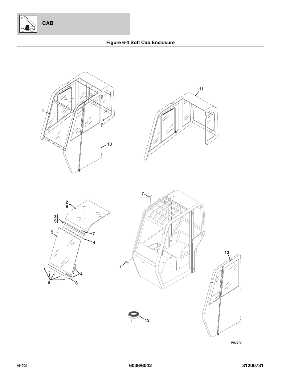 Figure 6-4 soft cab enclosure, Soft cab enclosure -12 | SkyTrak 6036 Parts Manual User Manual | Page 200 / 364
