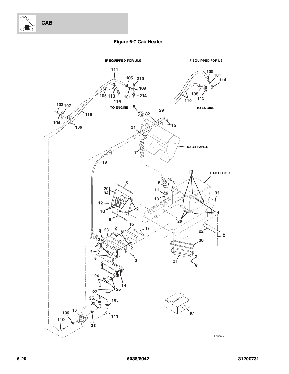 Figure 6-7 cab heater, Cab heater -20, Er assy, (see figure 6-7 for details) | SkyTrak 6036 Parts Manual User Manual | Page 208 / 364