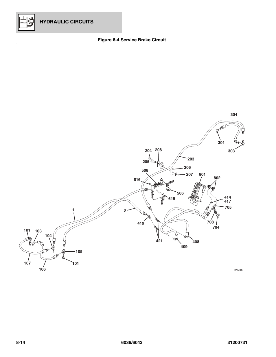 Figure 8-4 service brake circuit, Service brake circuit -14 | SkyTrak 6036 Parts Manual User Manual | Page 240 / 364