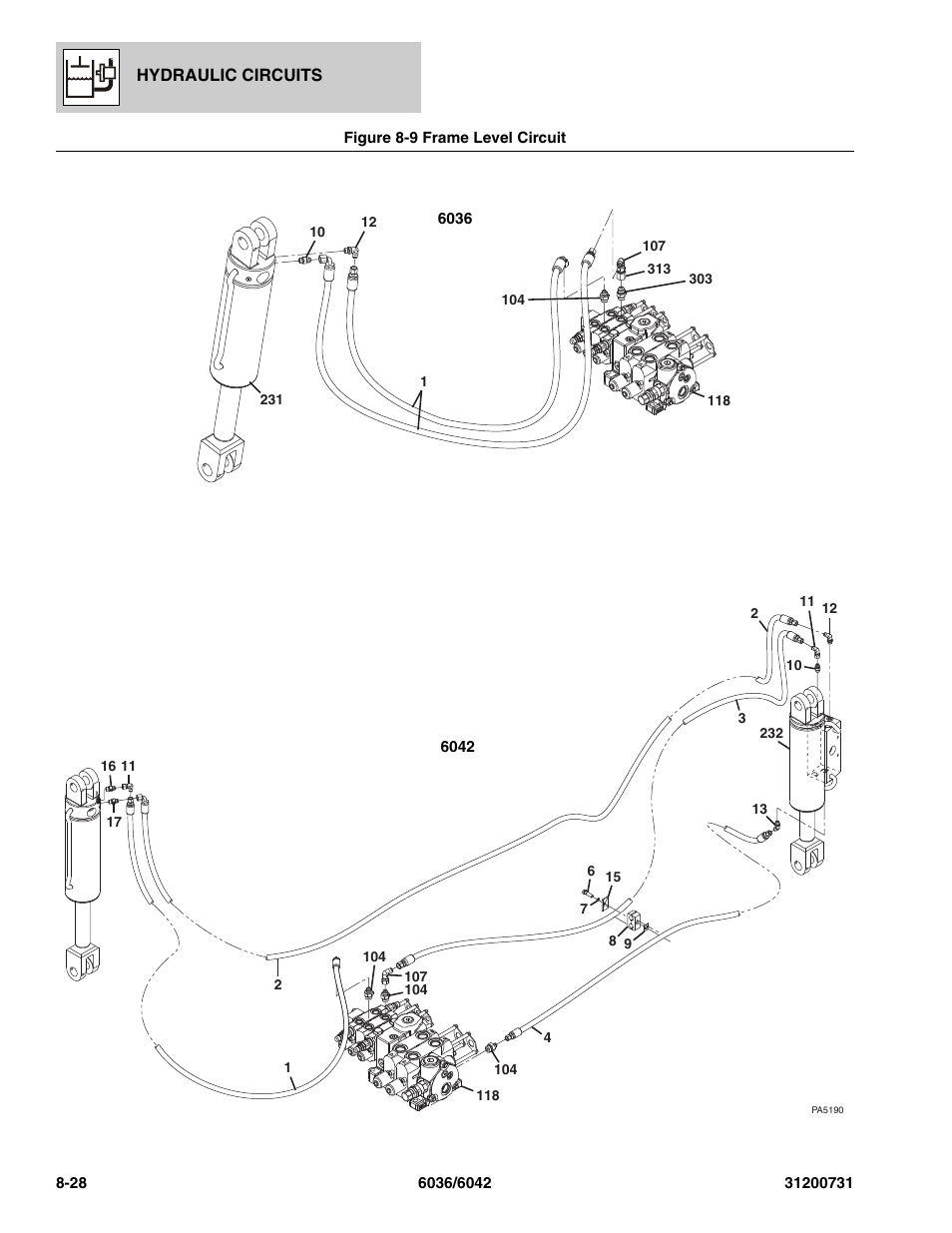 Figure 8-9 frame level circuit, Frame level circuit -28 | SkyTrak 6036 Parts Manual User Manual | Page 254 / 364