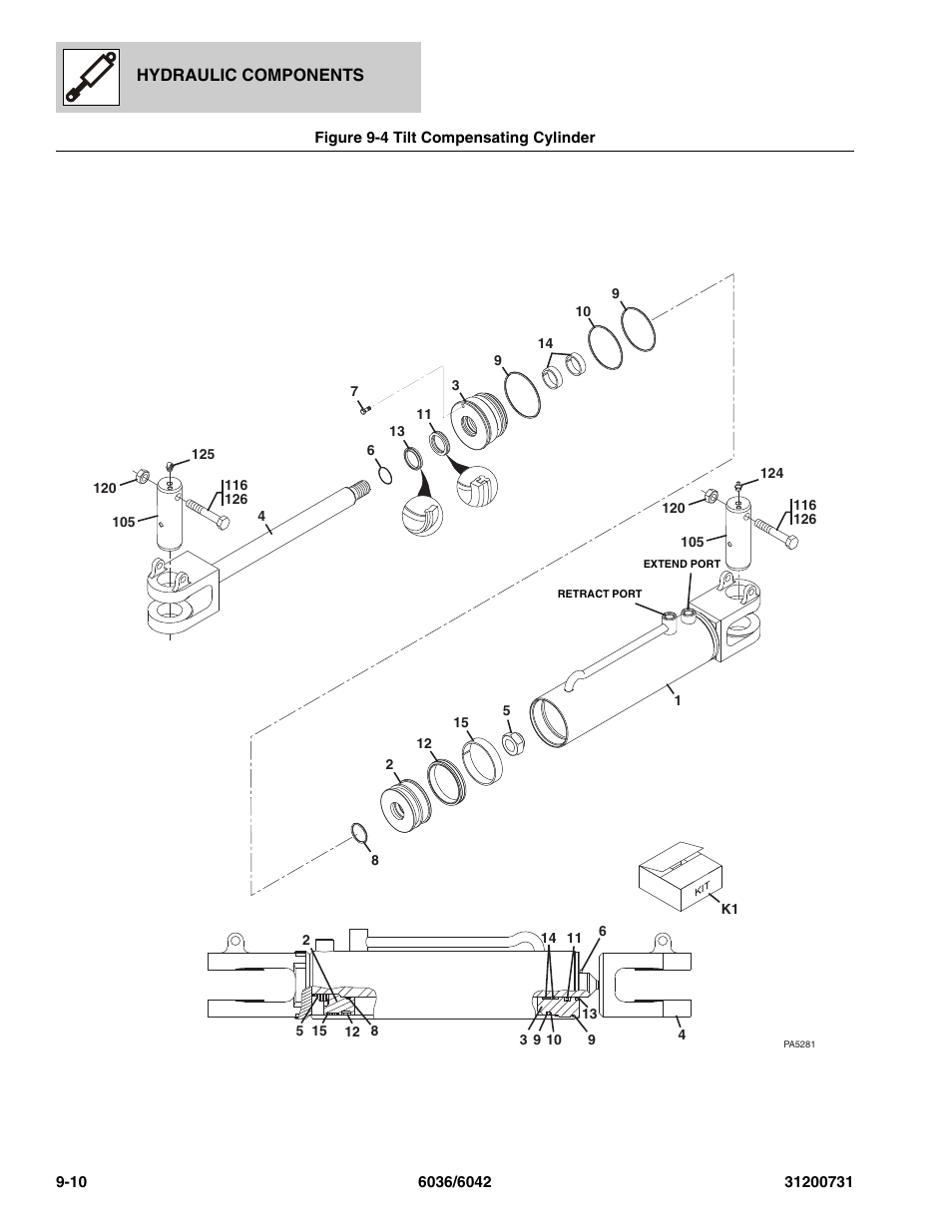 Figure 9-4 tilt compensating cylinder, Tilt compensating cylinder -10, Re, (see figure 9-4 for details) | SkyTrak 6036 Parts Manual User Manual | Page 266 / 364