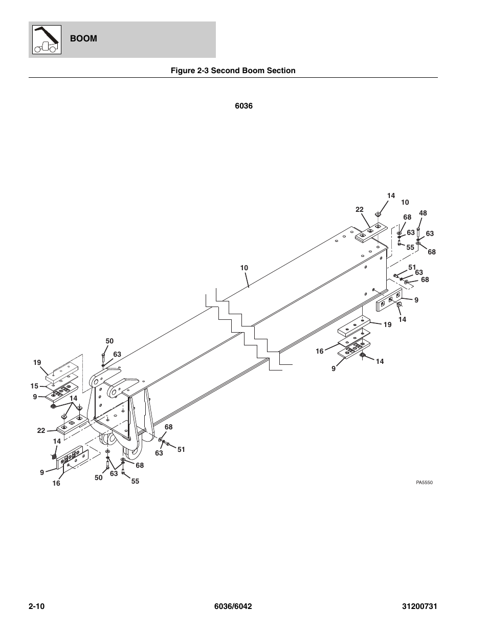 Figure 2-3 second boom section, Second boom section -10, Boom | Section, (see figure 2-3 for details) | SkyTrak 6036 Parts Manual User Manual | Page 30 / 364