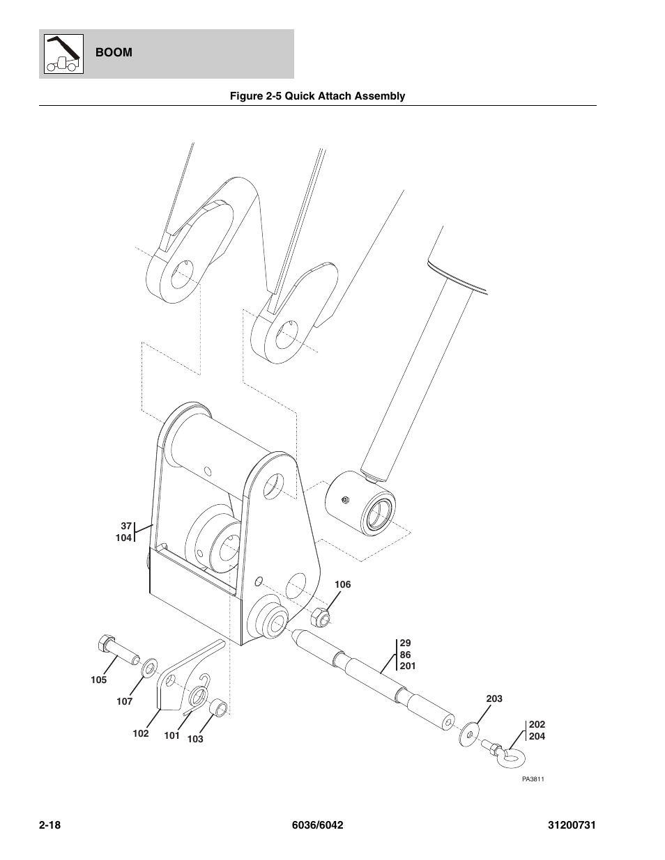 Figure 2-5 quick attach assembly, Quick attach assembly -18, Y, (see figure 2-5 for details) | SkyTrak 6036 Parts Manual User Manual | Page 38 / 364