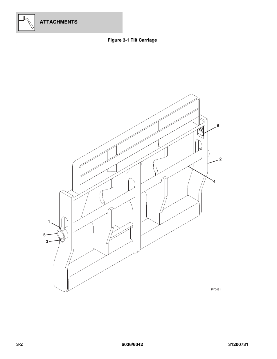 Figure 3-1 tilt carriage, Tilt carriage -2 | SkyTrak 6036 Parts Manual User Manual | Page 46 / 364