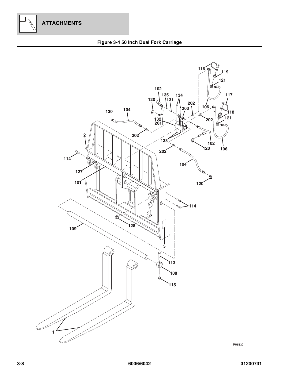 Figure 3-4 50 inch dual fork carriage, 50 inch dual fork carriage -8 | SkyTrak 6036 Parts Manual User Manual | Page 52 / 364