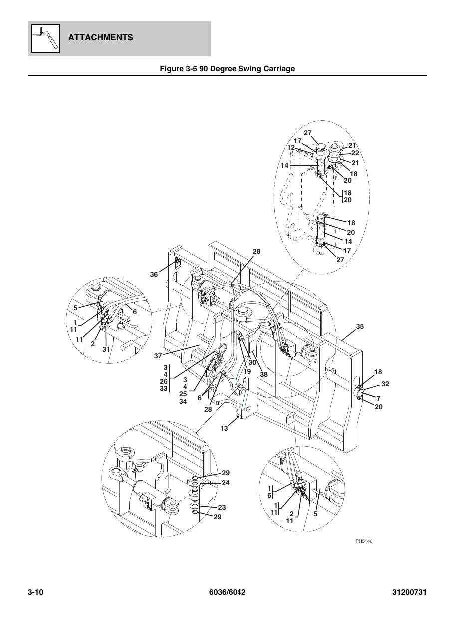 Figure 3-5 90 degree swing carriage, 90 degree swing carriage -10 | SkyTrak 6036 Parts Manual User Manual | Page 54 / 364