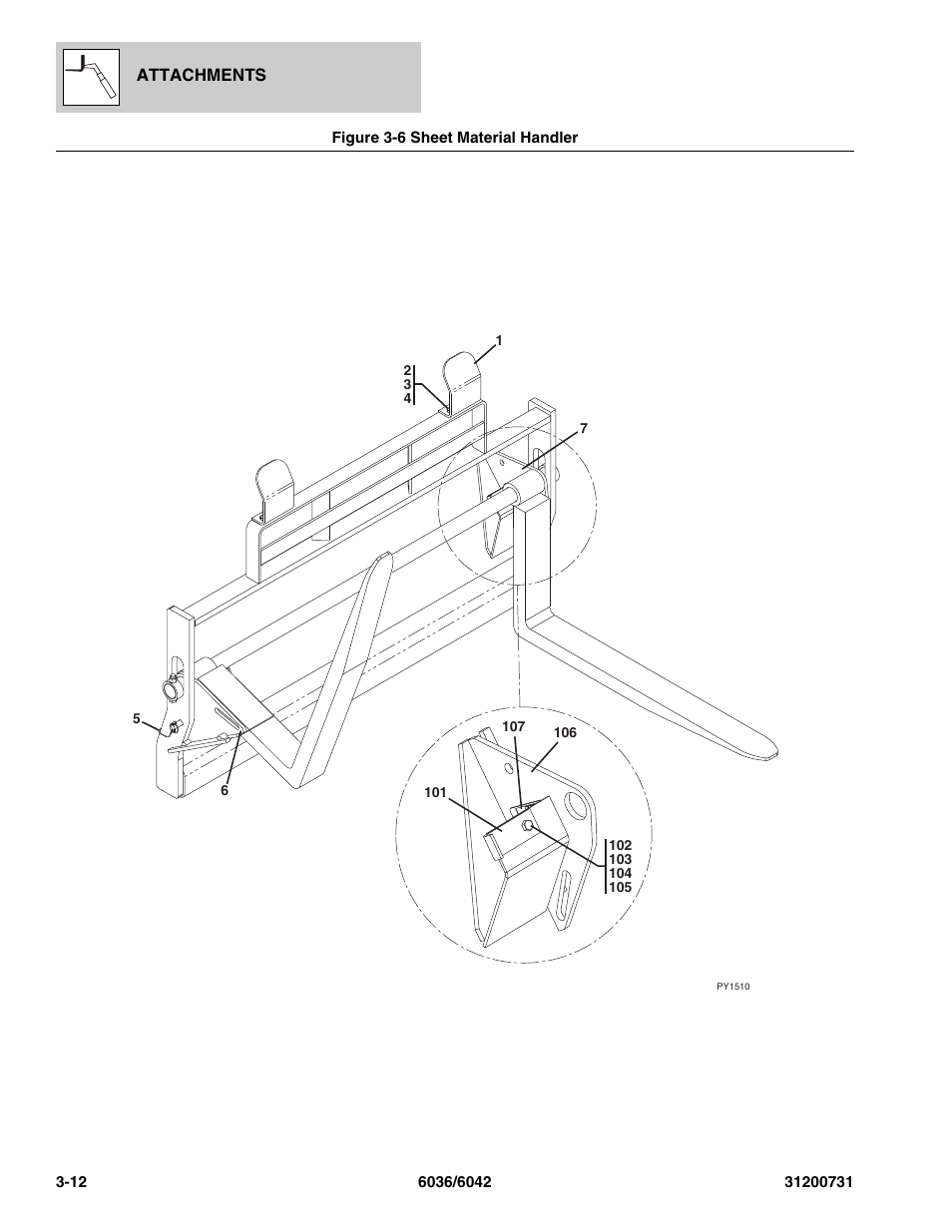 Figure 3-6 sheet material handler, Sheet material handler -12 | SkyTrak 6036 Parts Manual User Manual | Page 56 / 364