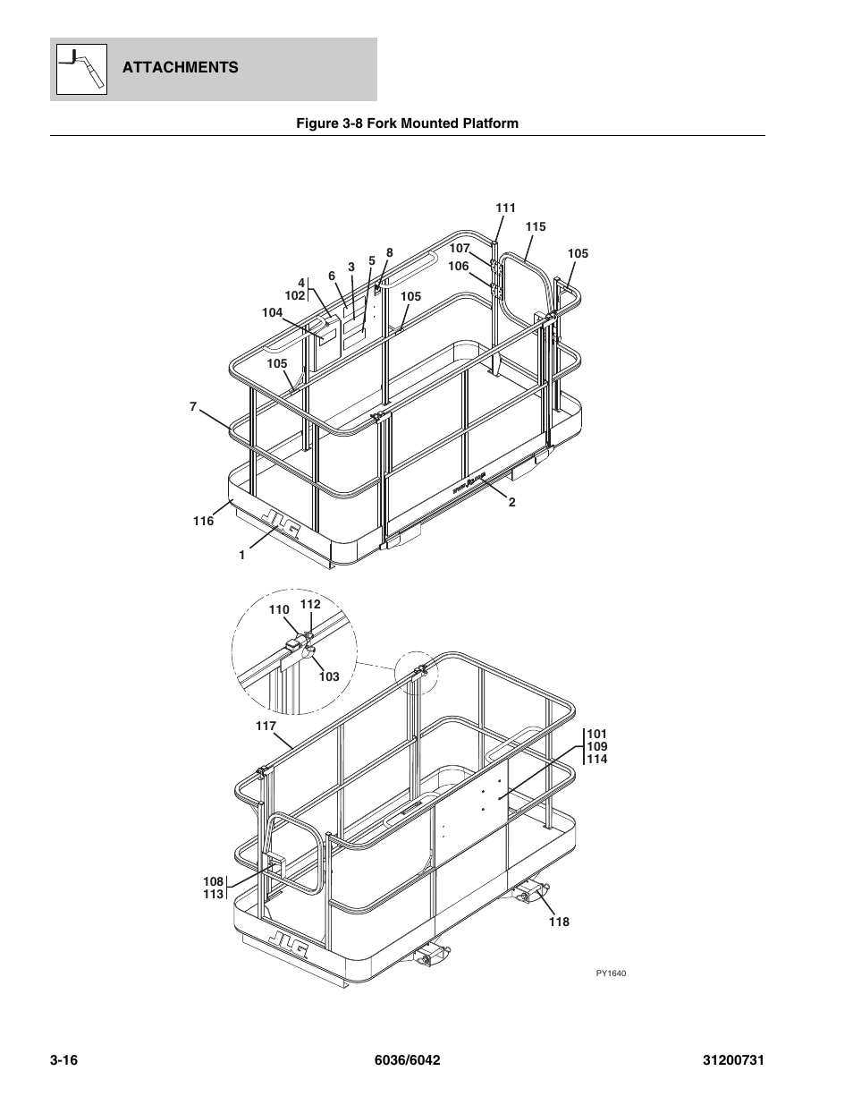 Figure 3-8 fork mounted platform, Fork mounted platform -16 | SkyTrak 6036 Parts Manual User Manual | Page 60 / 364