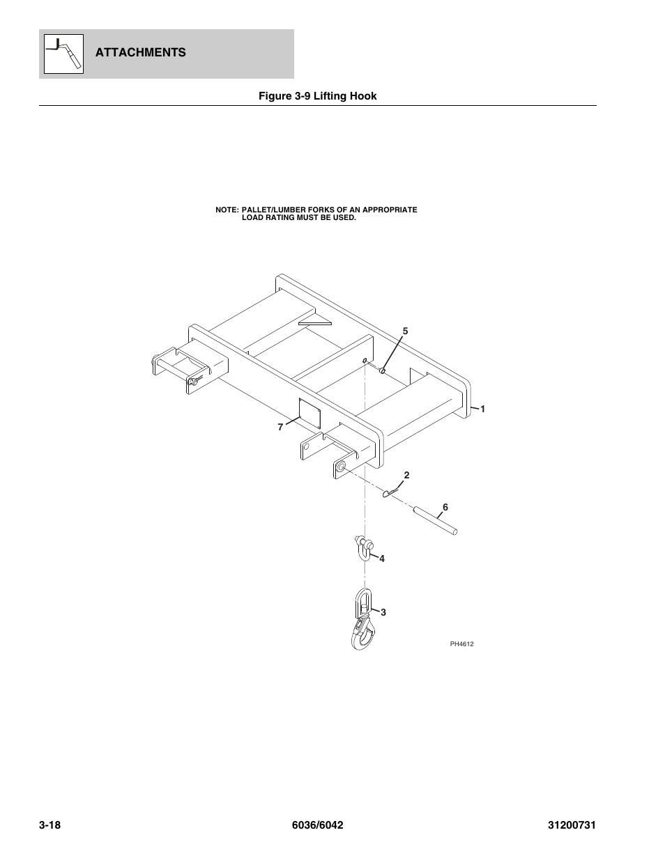 Figure 3-9 lifting hook, Lifting hook -18 | SkyTrak 6036 Parts Manual User Manual | Page 62 / 364