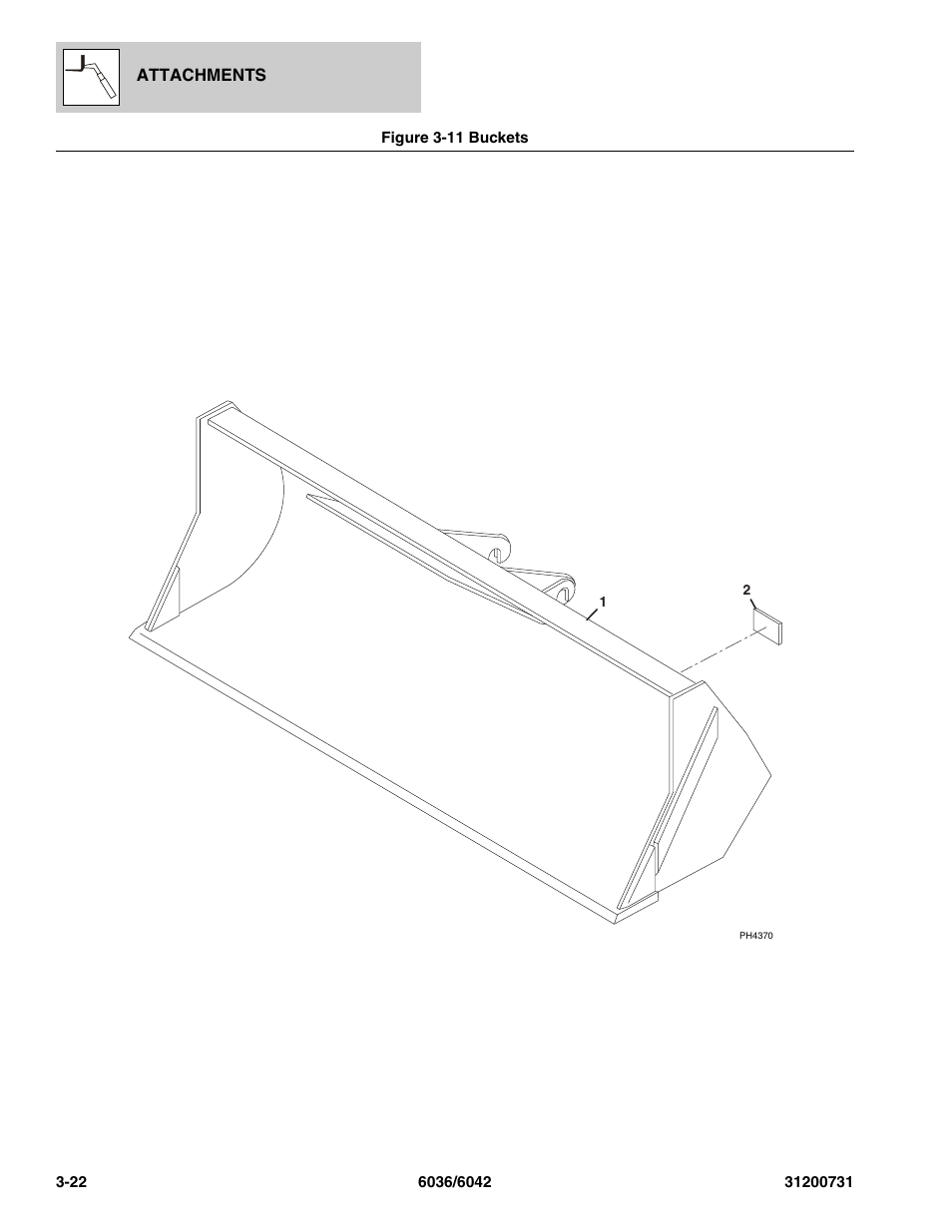 Figure 3-11 buckets, Buckets -22 | SkyTrak 6036 Parts Manual User Manual | Page 66 / 364