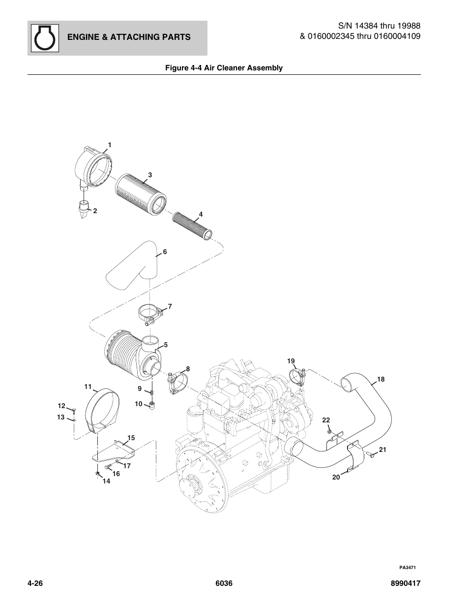 Figure 4-4 air cleaner assembly, Air cleaner assembly -26 | SkyTrak 6036 Parts Manual User Manual | Page 118 / 462