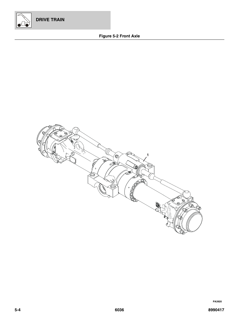 Figure 5-2 front axle, Front axle -4, See figure 5-2 for details) | E, (see figure 5-2 for details) | SkyTrak 6036 Parts Manual User Manual | Page 142 / 462