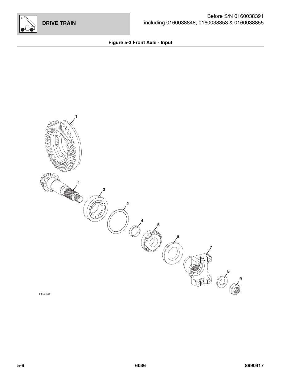 Figure 5-3 front axle - input, Front axle - input -6, Nput, (see figure 5-3 for details) | SkyTrak 6036 Parts Manual User Manual | Page 144 / 462