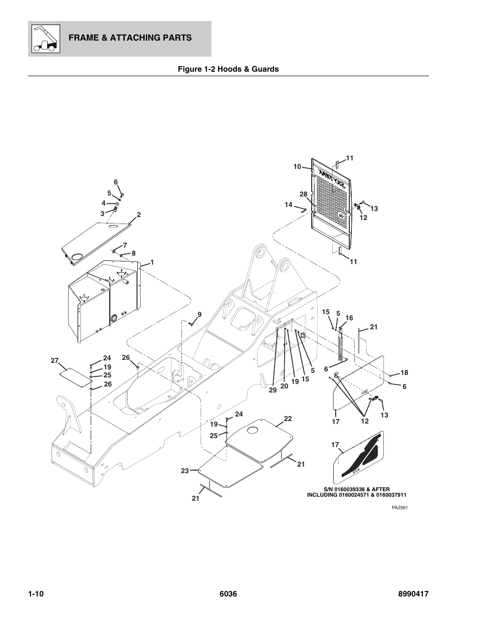 Figure 1-2 hoods & guards, Hoods & guards -10 | SkyTrak 6036 Parts Manual User Manual | Page 18 / 462