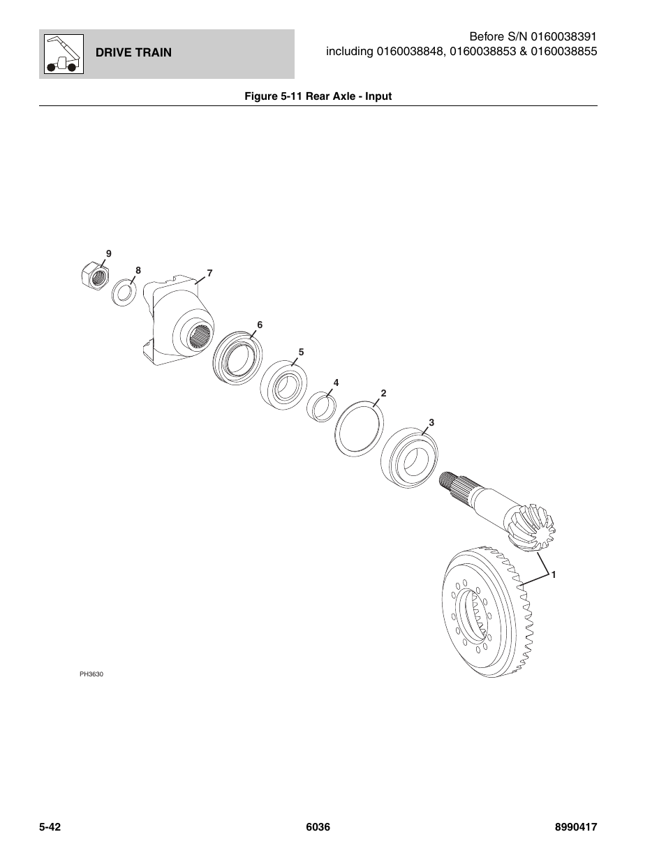 Figure 5-11 rear axle - input, Rear axle - input -42, Nput, (see figure 5-11 for details) | SkyTrak 6036 Parts Manual User Manual | Page 180 / 462