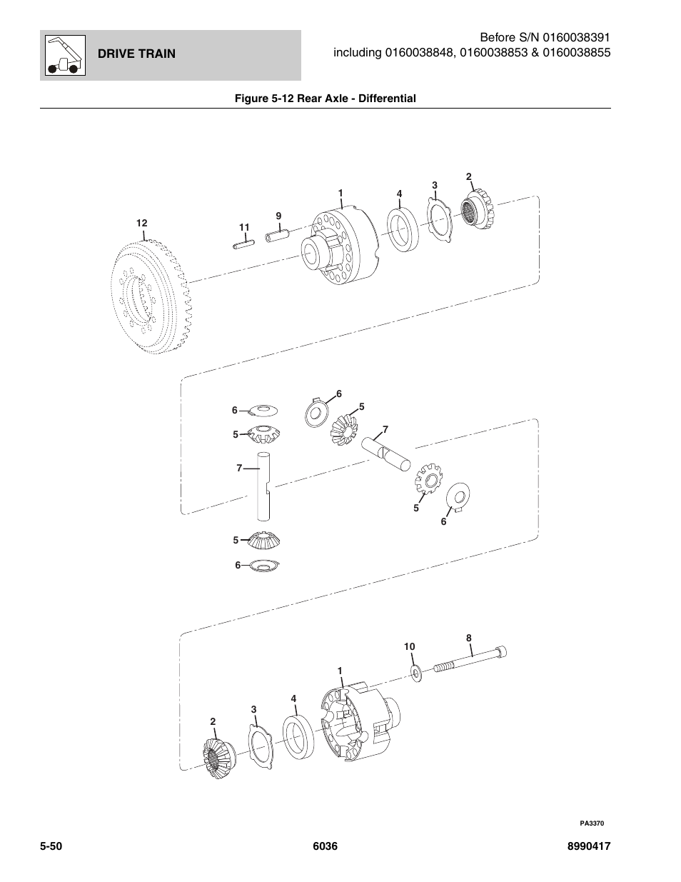 Figure 5-12 rear axle - differential, Rear axle - differential -50, Differential, (see figure 5-12 for details) | SkyTrak 6036 Parts Manual User Manual | Page 188 / 462