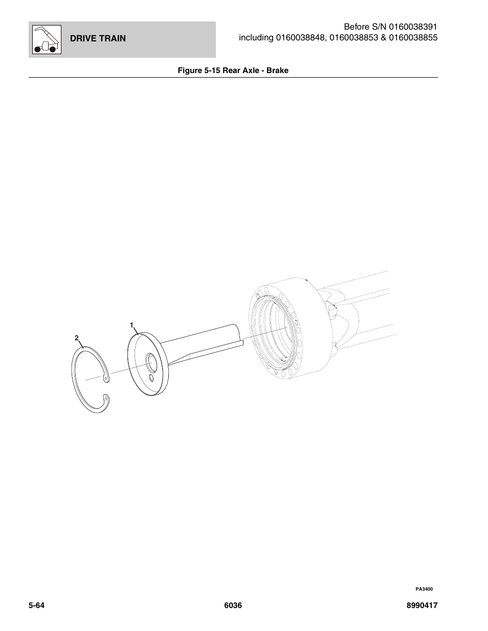 Figure 5-15 rear axle - brake, Rear axle - brake -64, Rake, (see figure 5-15 for details) | SkyTrak 6036 Parts Manual User Manual | Page 202 / 462