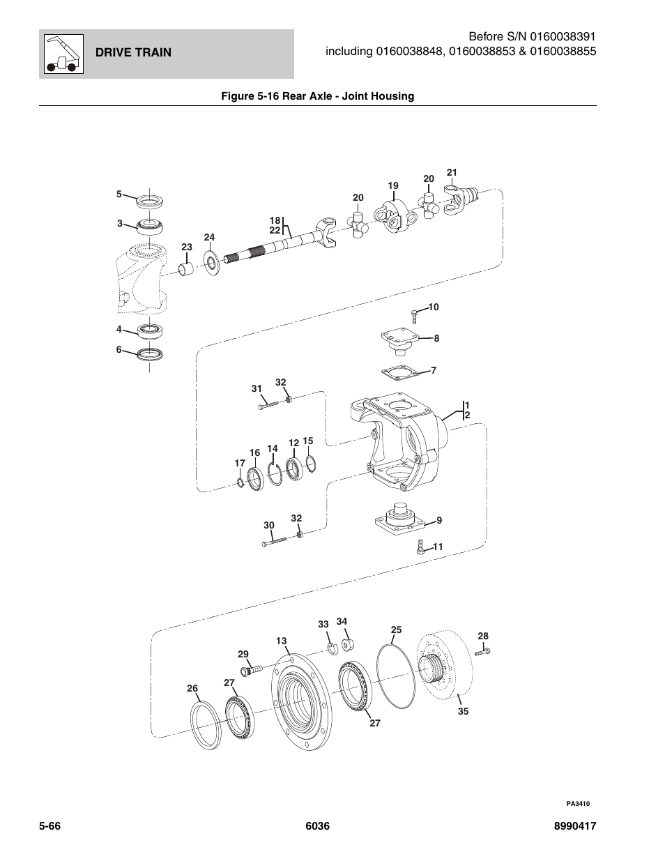 Figure 5-16 rear axle - joint housing, Rear axle - joint housing -66, Oint housing, (see figure 5-16 for details) | SkyTrak 6036 Parts Manual User Manual | Page 204 / 462