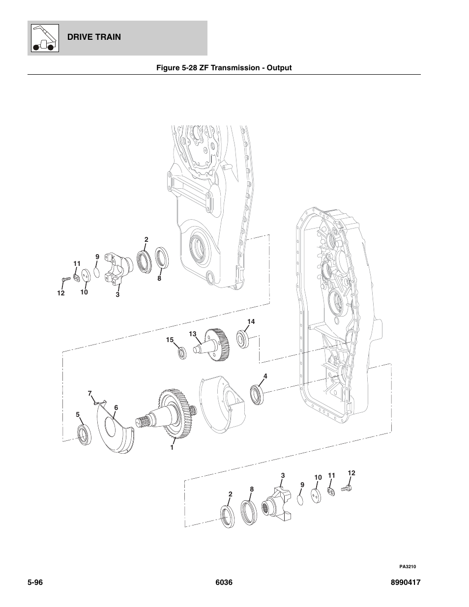 Figure 5-28 zf transmission - output, Zf transmission - output -96, See figure 5-28 for details) | SkyTrak 6036 Parts Manual User Manual | Page 234 / 462