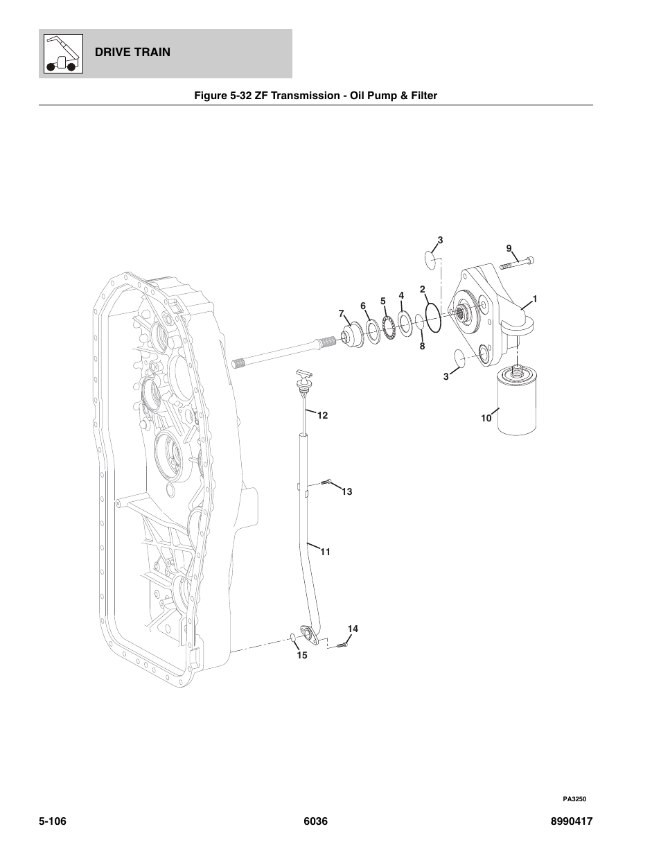 Figure 5-32 zf transmission - oil pump & filter, Zf transmission - oil pump & filter -106, Er, (see figure 5-32 for details) | SkyTrak 6036 Parts Manual User Manual | Page 244 / 462