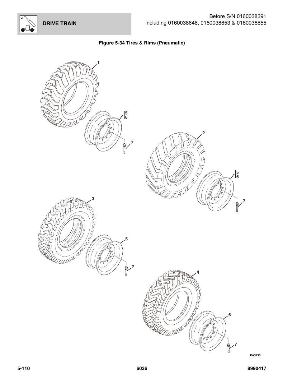 Figure 5-34 tires & rims (pneumatic), Tires & rims (pneumatic) -110, Figure 5-34 & fig | SkyTrak 6036 Parts Manual User Manual | Page 248 / 462