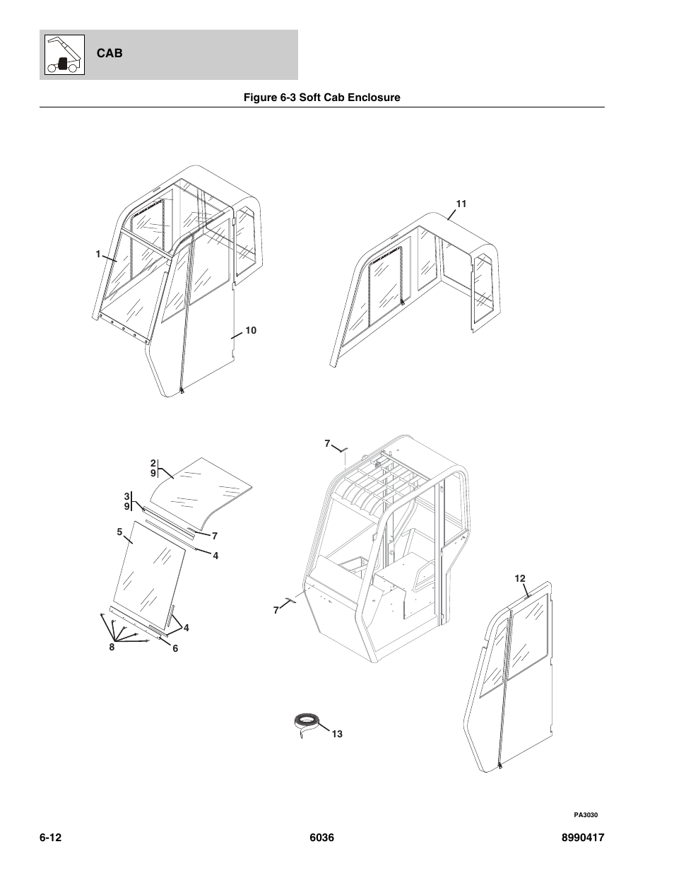 Figure 6-3 soft cab enclosure, Soft cab enclosure -12 | SkyTrak 6036 Parts Manual User Manual | Page 268 / 462