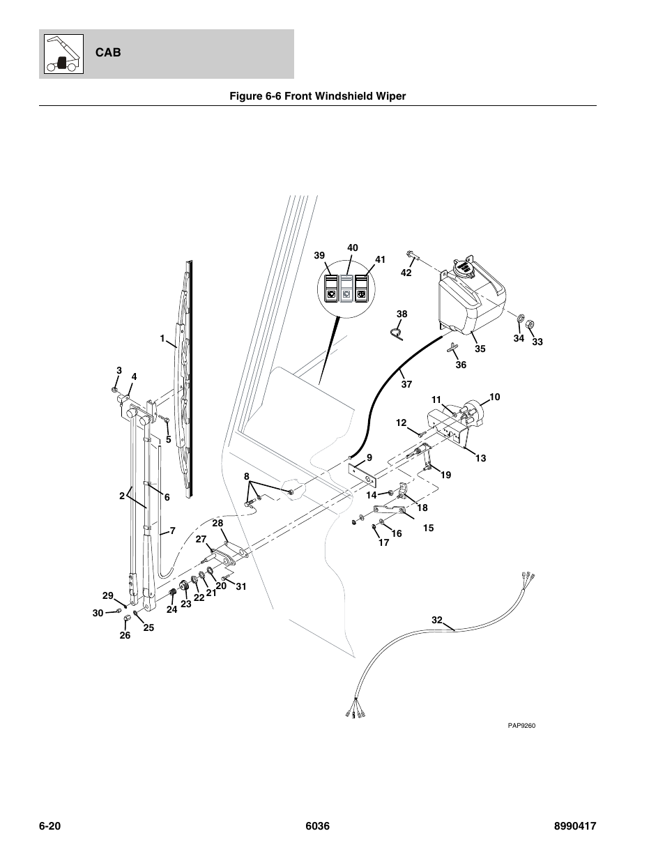 Figure 6-6 front windshield wiper, Front windshield wiper -20, R assy, (see figure 6-6 for details) | R, (see figure 6-6 for details), Assy, (see figure 6-6 for details) | SkyTrak 6036 Parts Manual User Manual | Page 276 / 462