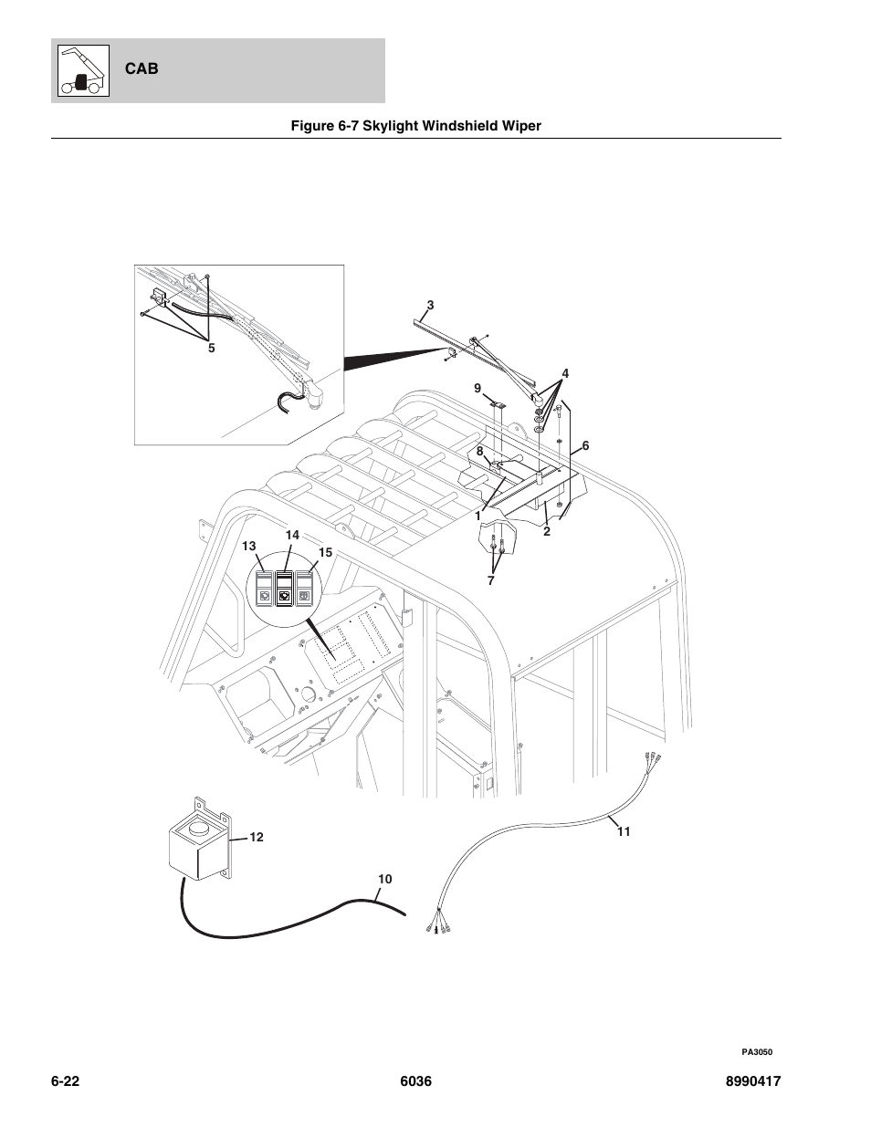Figure 6-7 skylight windshield wiper, Skylight windshield wiper -22, Assy, (see figure 6-7 for details) | Wiper assy, (see figure 6-7 for details) | SkyTrak 6036 Parts Manual User Manual | Page 278 / 462
