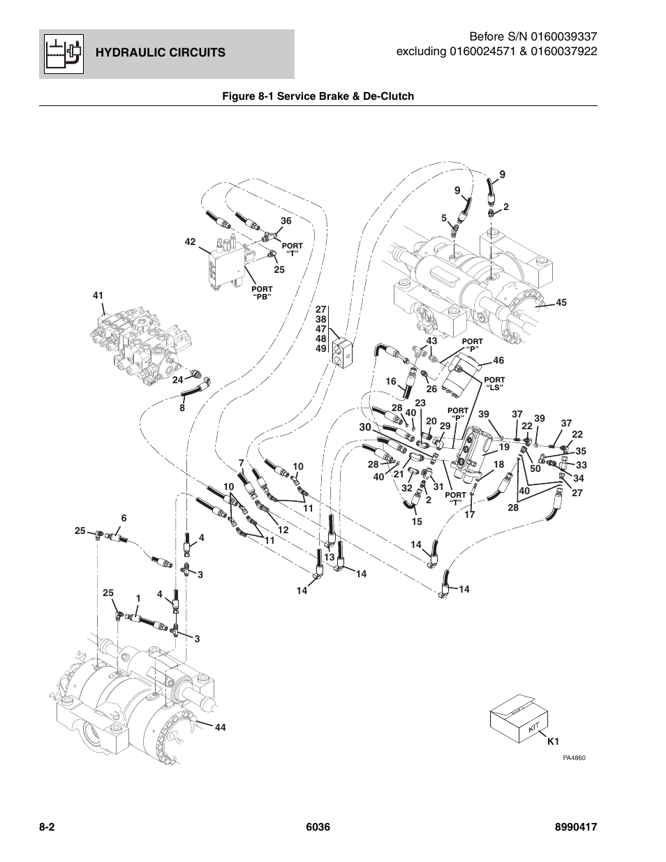 Figure 8-1 service brake & de-clutch, Service brake & de-clutch -2, Rake | See figure 8-1 for details) | SkyTrak 6036 Parts Manual User Manual | Page 308 / 462