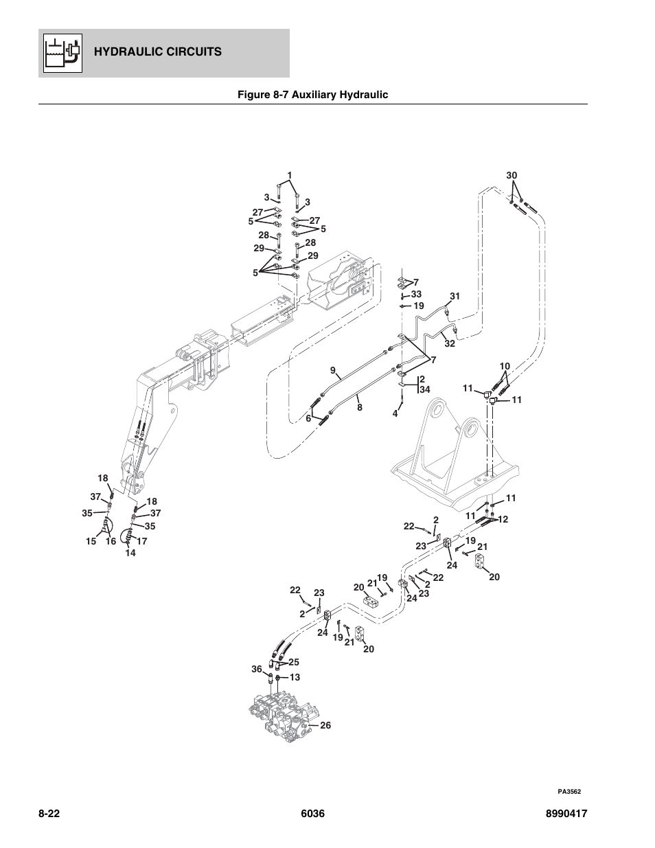 Figure 8-7 auxiliary hydraulic, Auxiliary hydraulic -22 | SkyTrak 6036 Parts Manual User Manual | Page 328 / 462