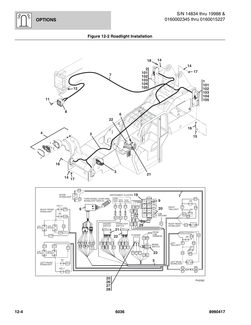 Figure 12-2 roadlight installation, Roadlight installation -4, Options | SkyTrak 6036 Parts Manual User Manual | Page 414 / 462