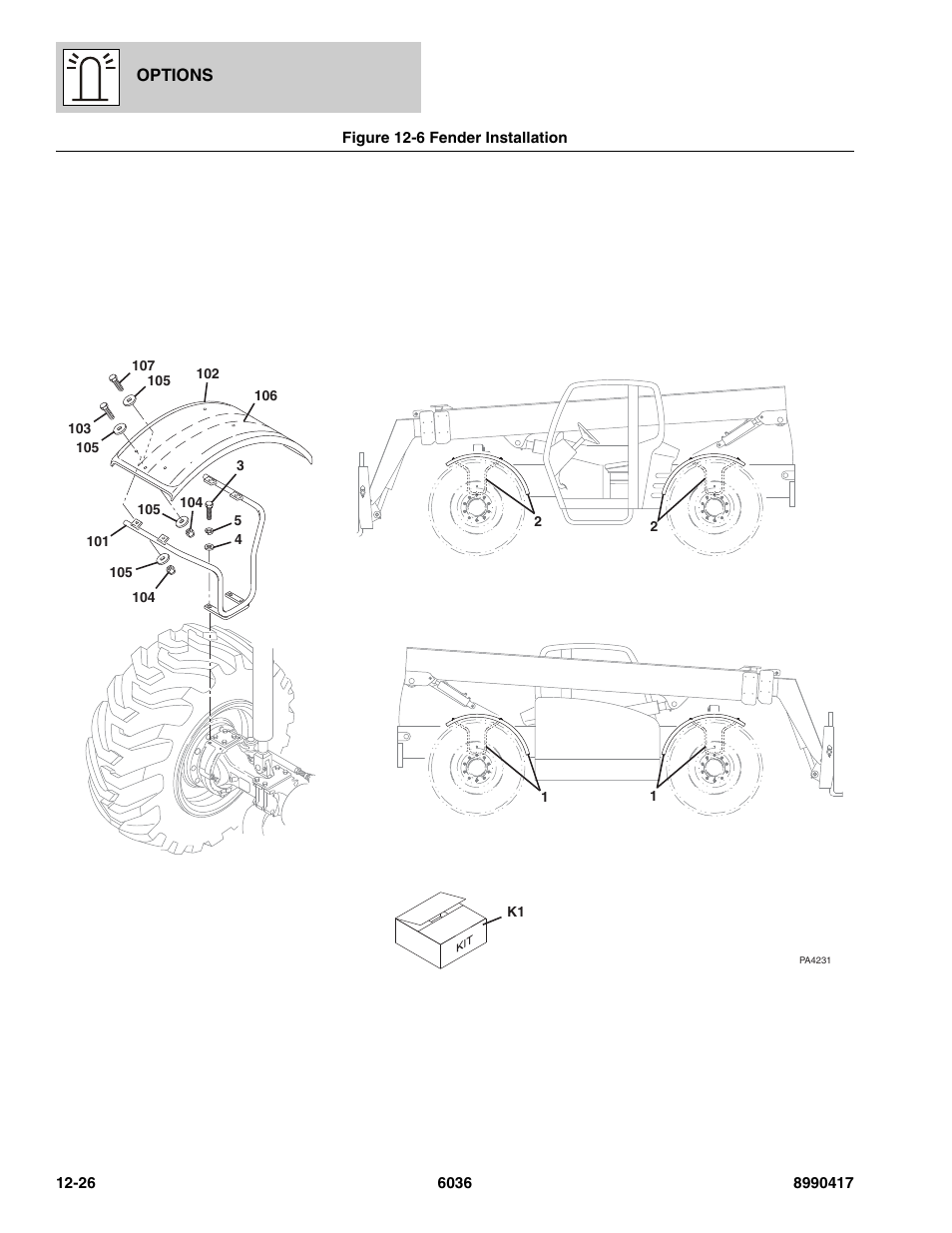 Figure 12-6 fender installation, Fender installation -26 | SkyTrak 6036 Parts Manual User Manual | Page 436 / 462