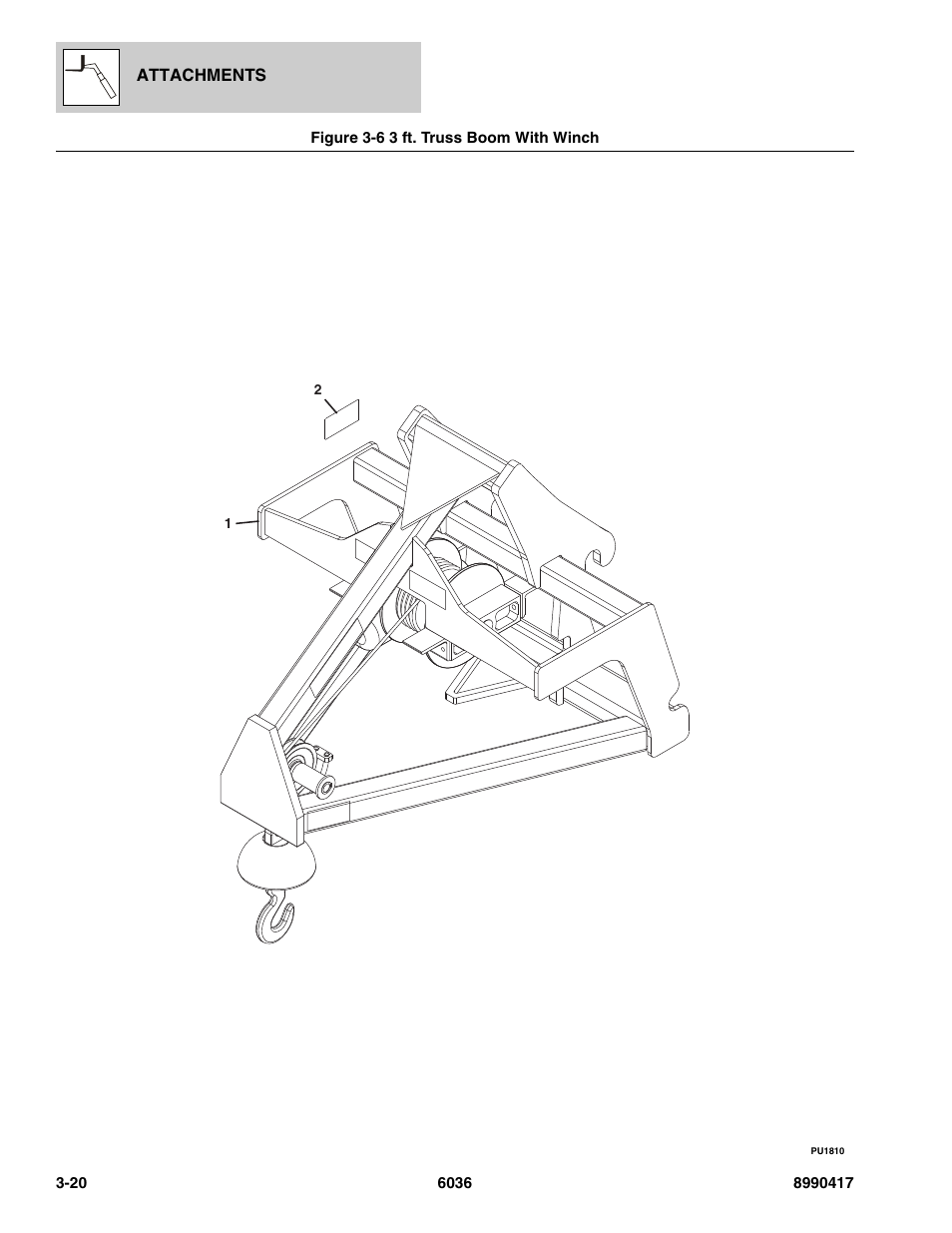Figure 3-6 3 ft. truss boom with winch, 3 ft. truss boom with winch -20 | SkyTrak 6036 Parts Manual User Manual | Page 60 / 462
