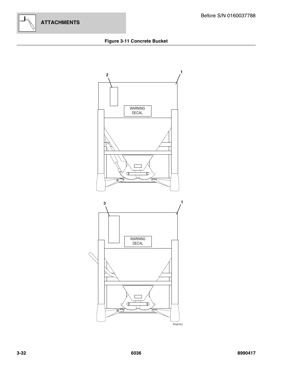 Figure 3-11 concrete bucket, Concrete bucket -32 | SkyTrak 6036 Parts Manual User Manual | Page 72 / 462
