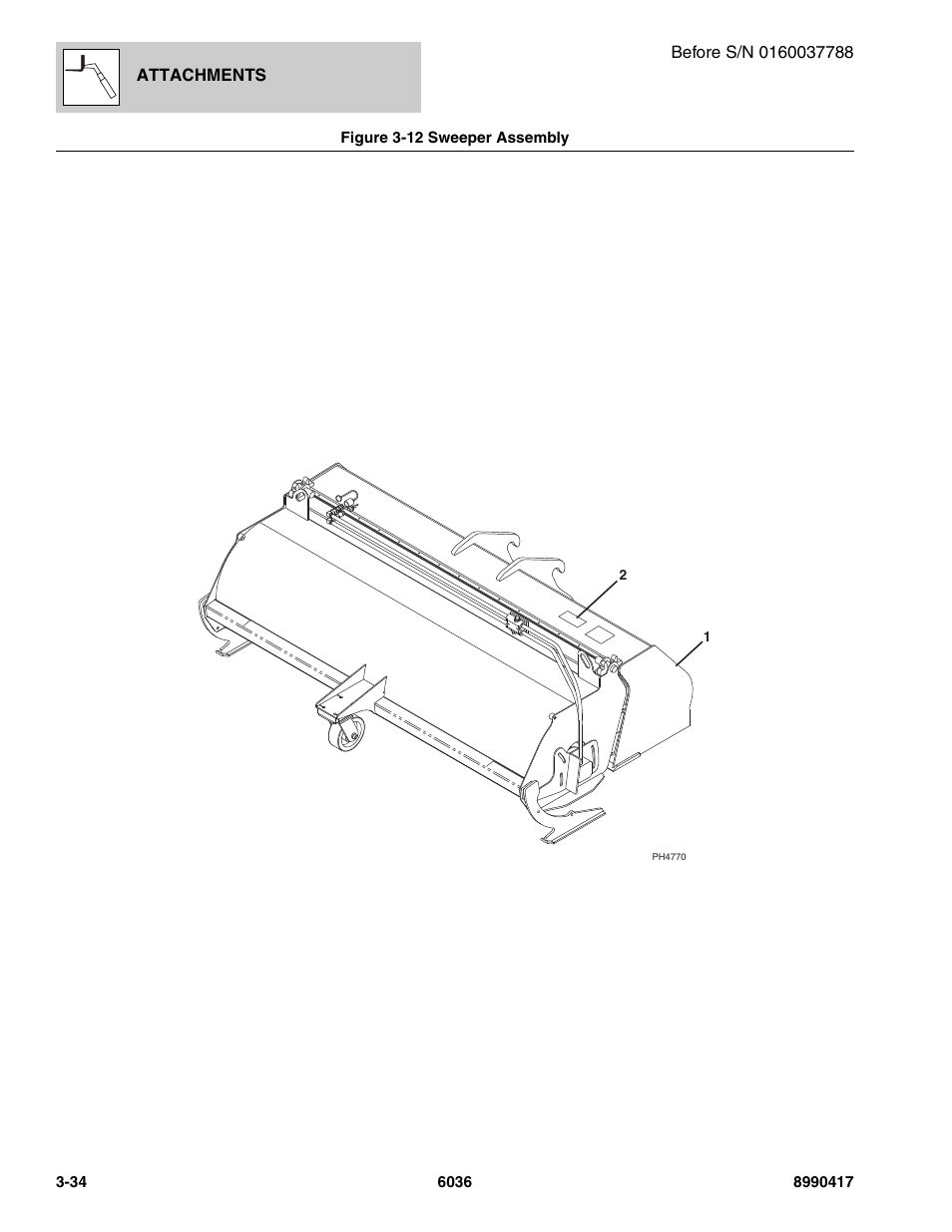 Figure 3-12 sweeper assembly, Sweeper assembly -34 | SkyTrak 6036 Parts Manual User Manual | Page 74 / 462
