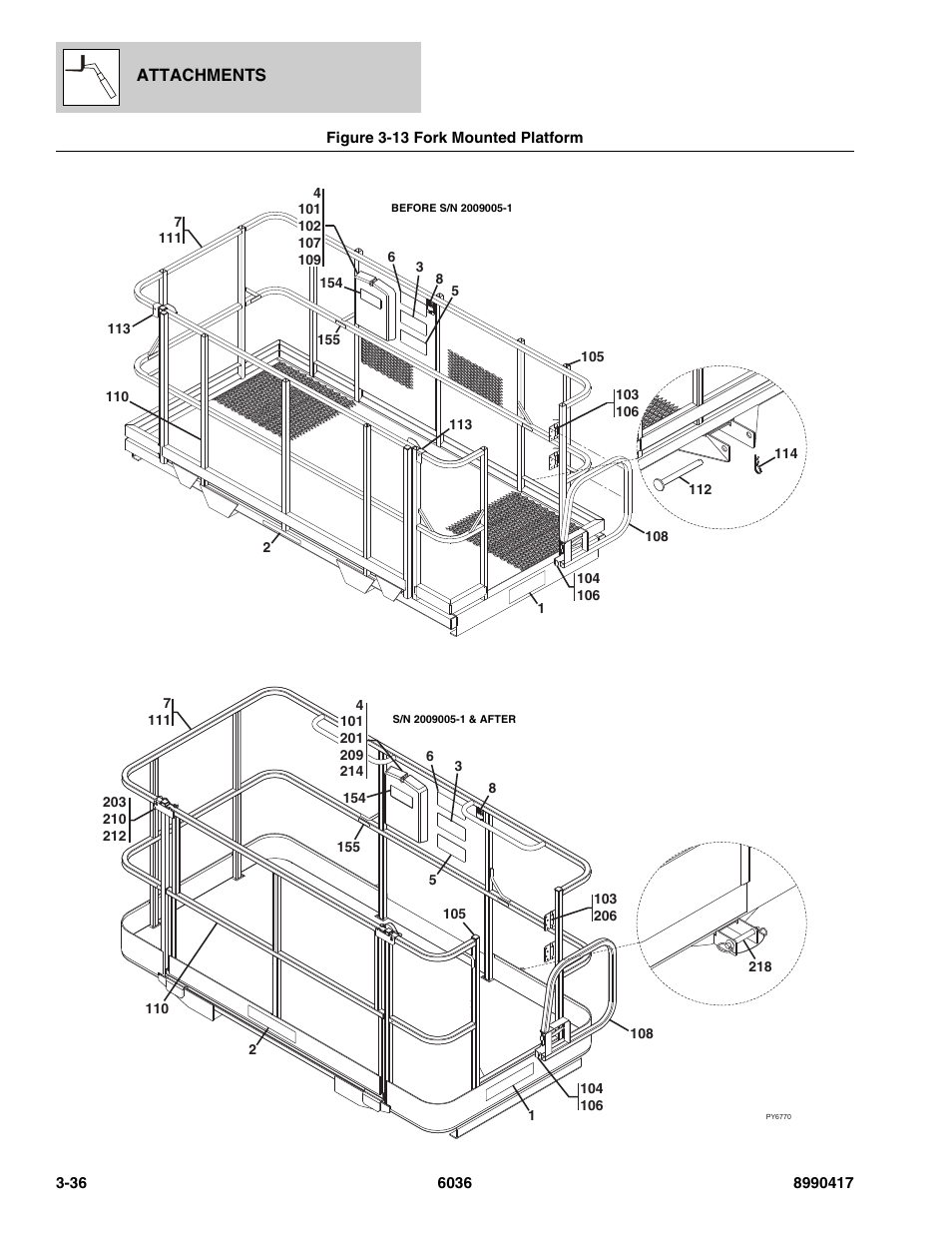 Figure 3-13 fork mounted platform, Fork mounted platform -36 | SkyTrak 6036 Parts Manual User Manual | Page 76 / 462