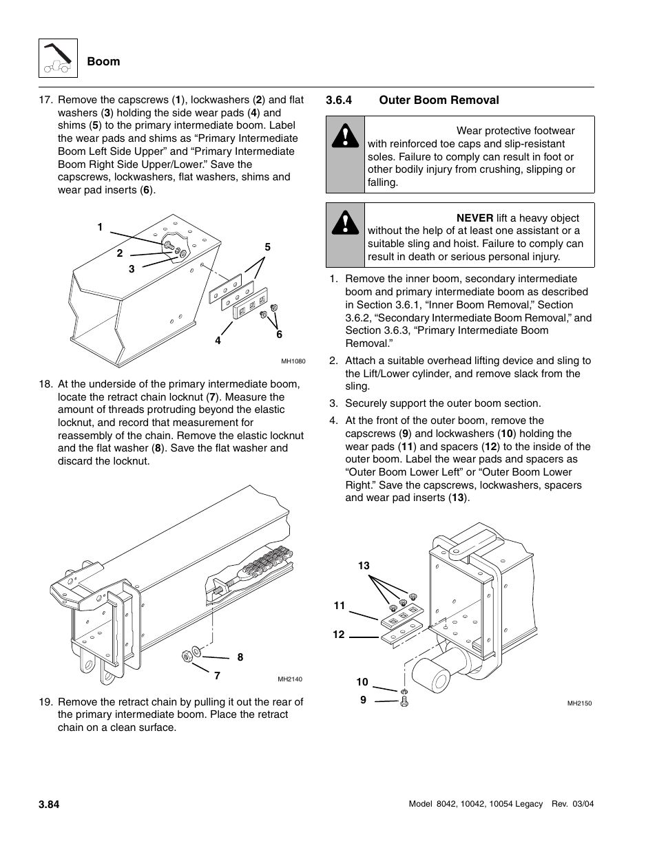 4 outer boom removal, Outer boom removal, Warning | SkyTrak 8042 Service Manual User Manual | Page 145 / 906
