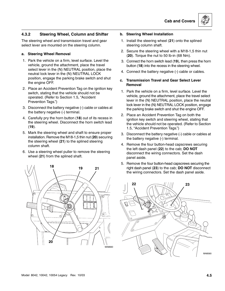2 steering wheel, column and shifter, Steering wheel, column and shifter | SkyTrak 8042 Service Manual User Manual | Page 244 / 906